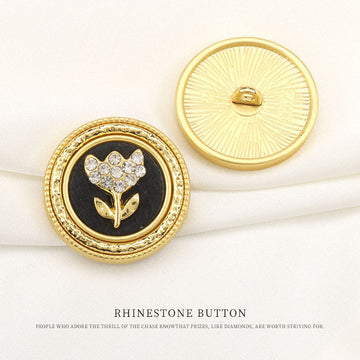 Gold-tone round shank button with rhinestone tree pattern, 16.5–24mm (set of 6)