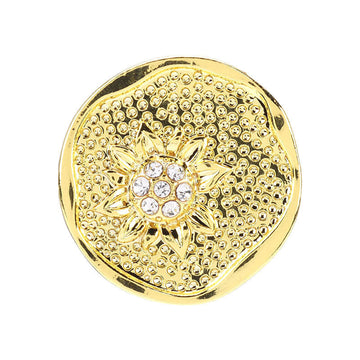 Gold round floral rhinestone button for sweaters with crystal center and petal details