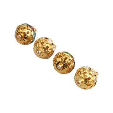Goldene Strassknöpfe 10 mm, runde Fassung, klare Steine, 4 Stück sichtbar