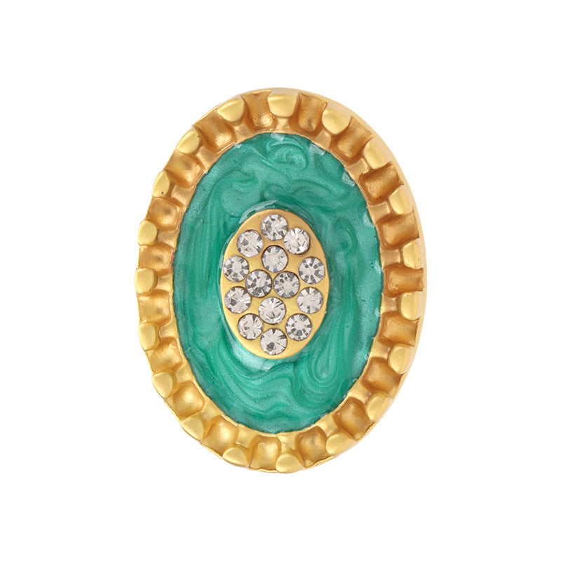 Oval metal rhinestone button, matte gold, 2-pack, 26mm shank