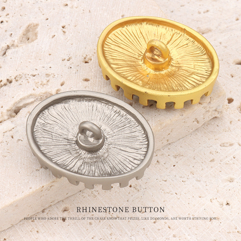 Oval metal rhinestone button backs, matte gold and silver, shank side, set of 2