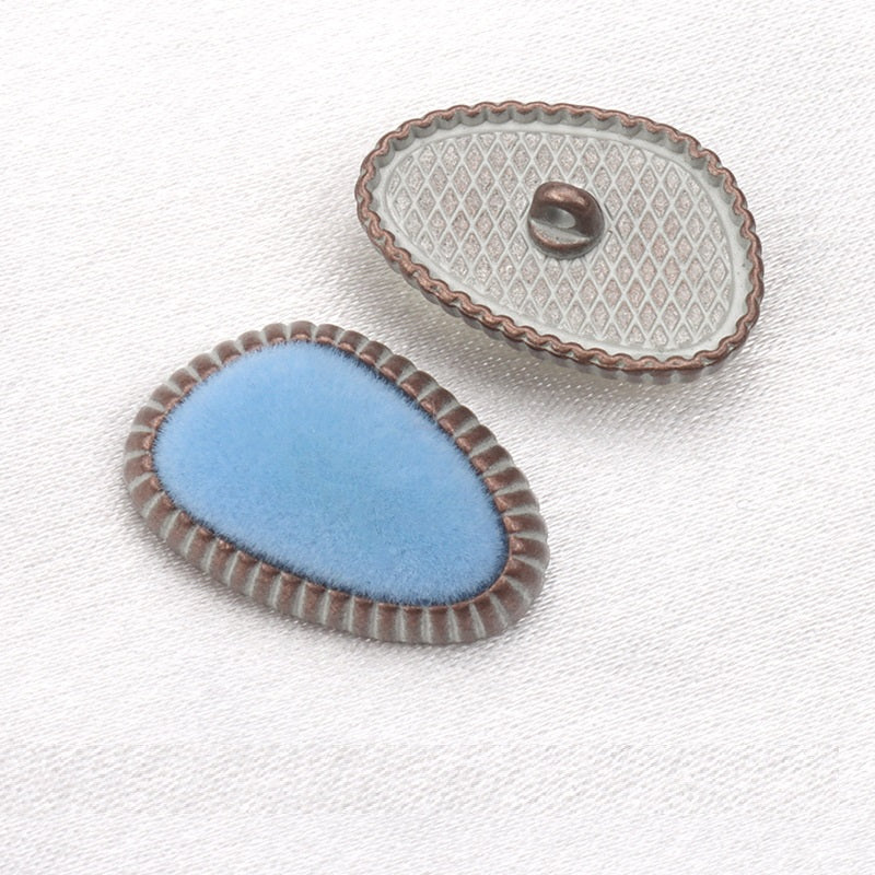 21mm Schaftknopf mit blauem Flock, Metallrückseite mit Schaftöse