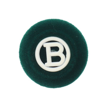 Flocked round letter “B” button with shank, dark green base and white B design