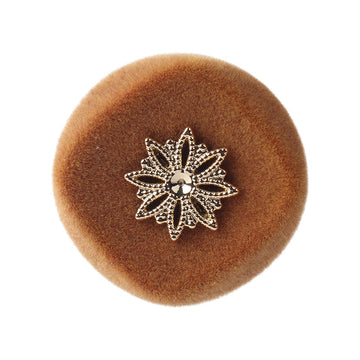 Brown flocked coat button with metallic snowflake front, 6pcs