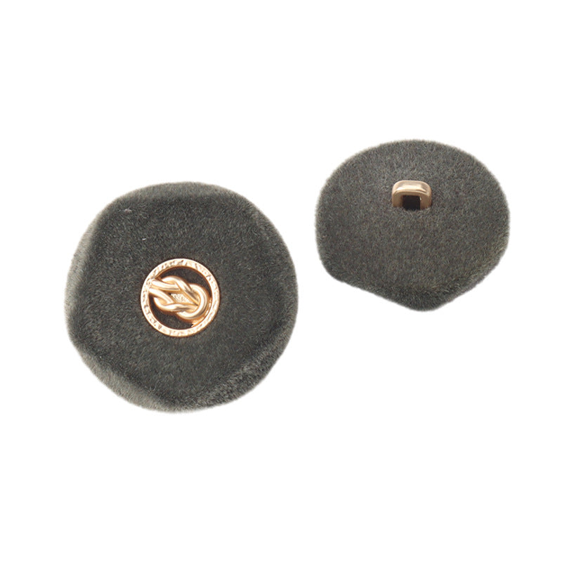 Flocked metal coat buttons set, black, gold knot emblem front and gold shank back (2pcs)