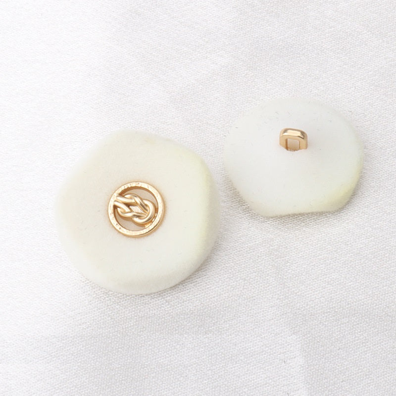 Flocked metal coat buttons set, white with gold knot emblem front and gold shank back (2pcs)