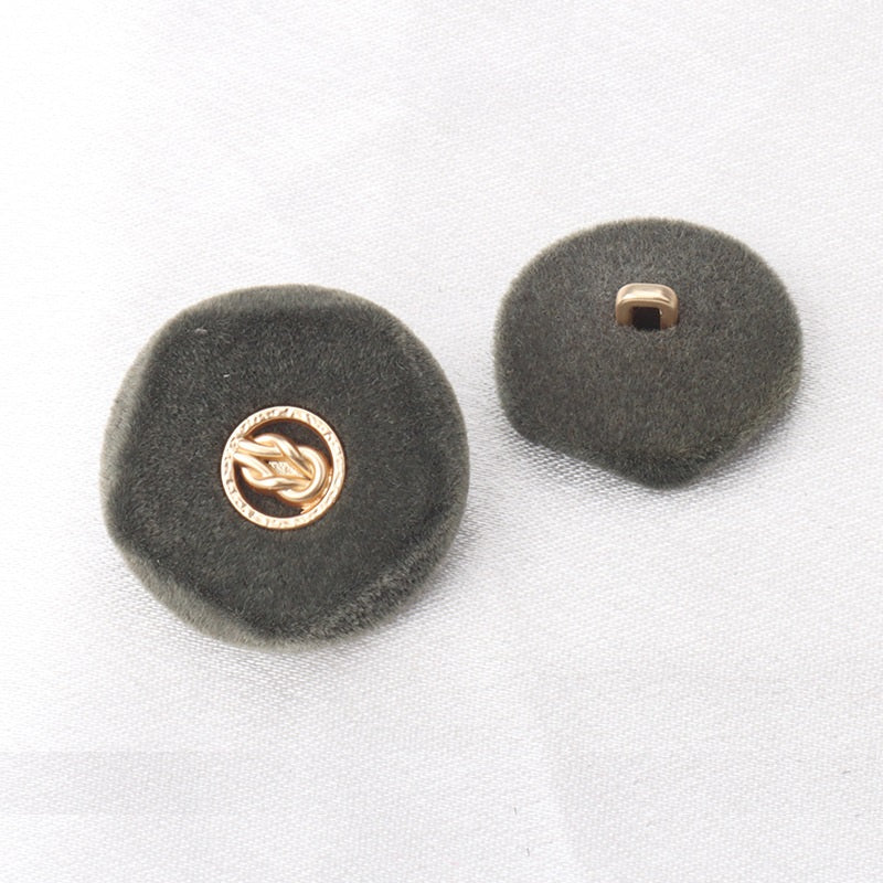 Flocked metal coat buttons set, black, gold knot emblem front and gold shank back (2pcs)