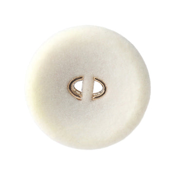 Round 2-hole flocked coat button, white, gold-tone metal loops
