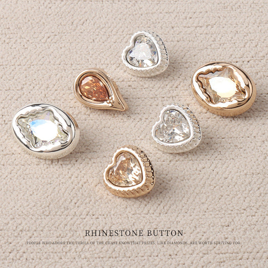 Heart Drop Shaped Oval Rectangular Metal Crystal Small Buttons 10pcs