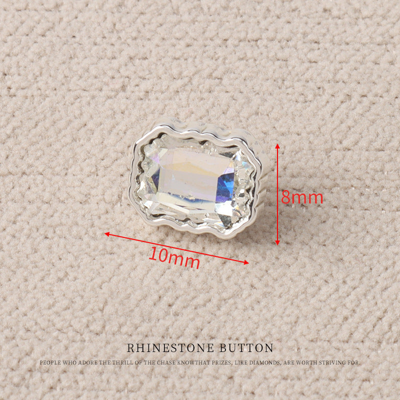 Small crystal metal button with heart-shaped frame, 10mm, silver tone