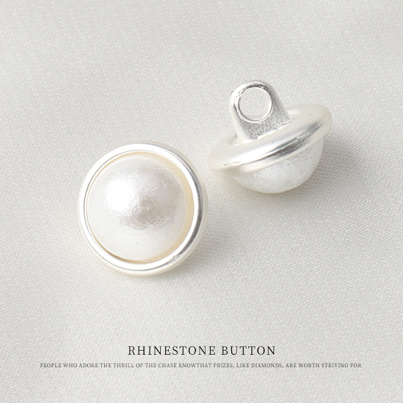 11mm metal pearl mushroom shank button, iridescent white/ivory front with silver shank backing