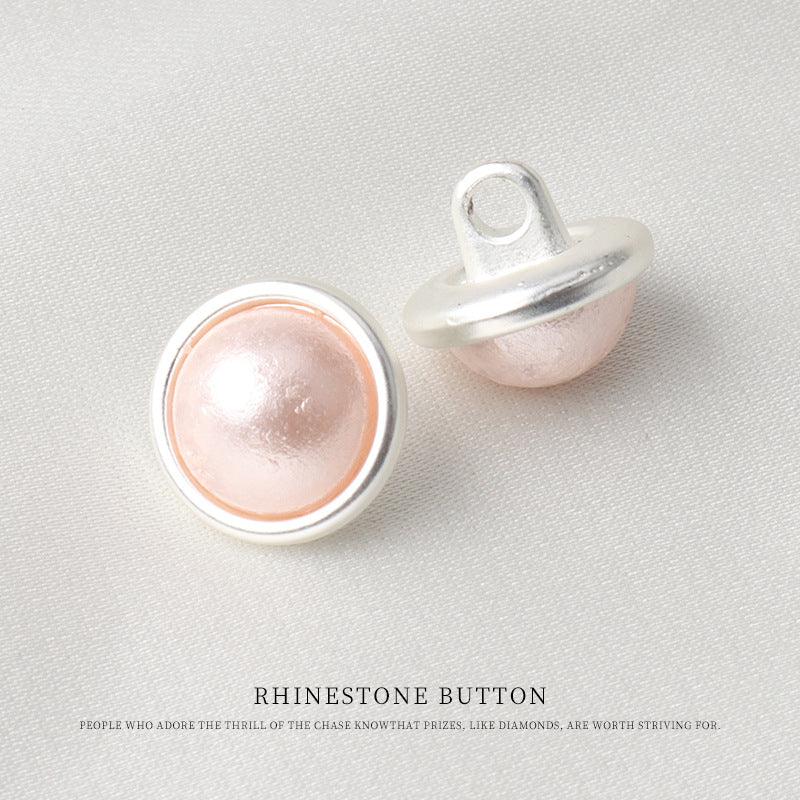11mm metal pearl mushroom shank button, pink-peach front with silver shank backing