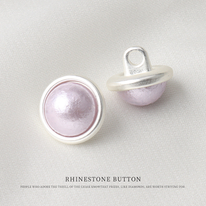 11mm metal pearl mushroom shank button, light lilac front with silver shank backing