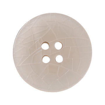 White cracked texture round resin metal button, four holes, front view