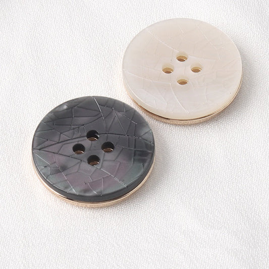 Black White Cracked Texture Resin Metal Round Four Hole Buttons 20 Pack
