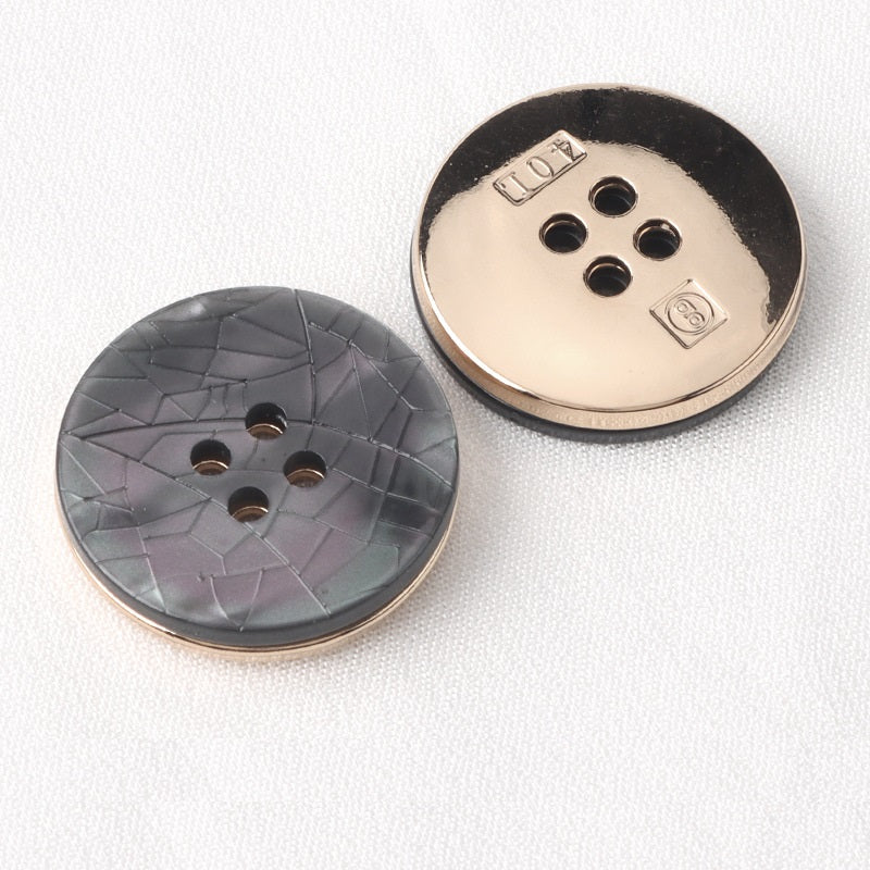 Black cracked texture four-hole round button: front and metal back