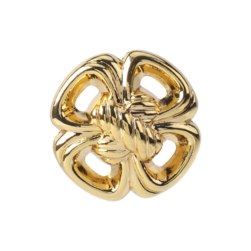 Goldfarbene Metallknöpfe mit vierblättrigem Kleeblatt-Motiv, hohlgeprägt, mit Öse/Schäften