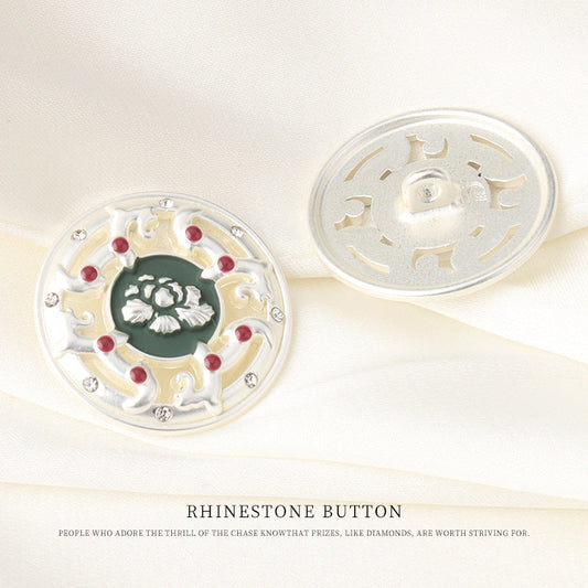 17/23mm Round Vintage Chinese Style Metal Rhinestone Buttons 6pcs