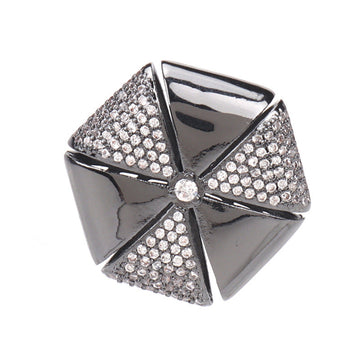 Gunmetal black copper hollow diamond rhinestone button, star-like cross with center gem
