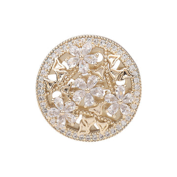 23mm gold flower-shaped rhinestone shank button, set of 2