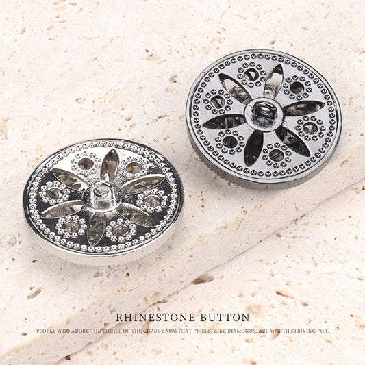 23mm Hollowed Flower-Shaped Zircon Copper Shank Button 2pcs