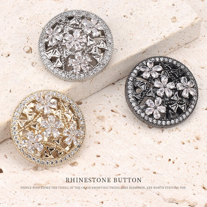 Silver and gold flower-shaped rhinestone buttons, 2-pack with shank backs