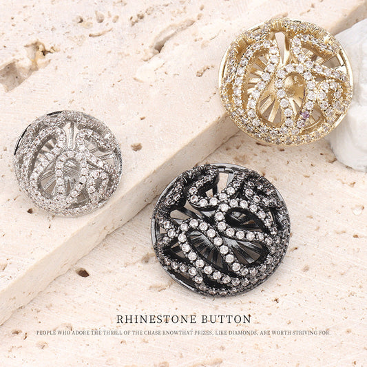 Hollowed Flower-Shaped Zircon Diamonds Copper Button 2pcs
