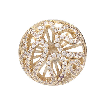 Blumenförmiger Zirkon-Diamant-Knopf, goldfarben, kupferfarbener Rand, Strahlenmuster