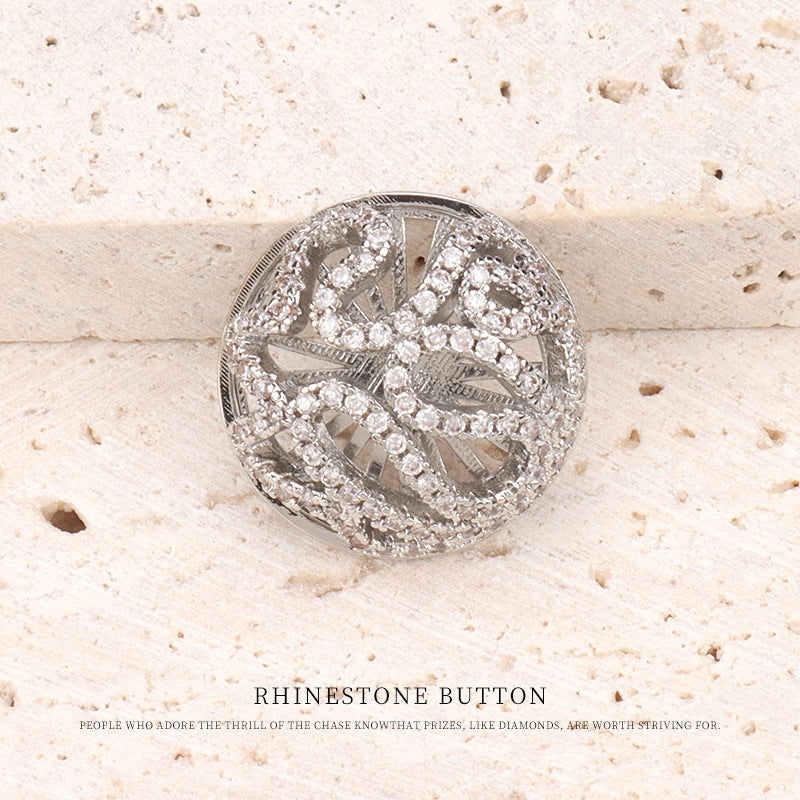 Hohldesign Blumenknopf mit Zirkon-Steinen, silberfarben, Strahlenmuster und Glanzrand