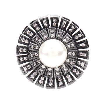 Gunmetal zircon pearl button with round clear stones, for wool coats (2 pcs).