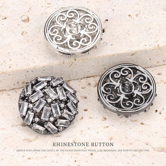 Silver Gunmetal High Grade Hollow Zircon Copper Buttons 2pcs