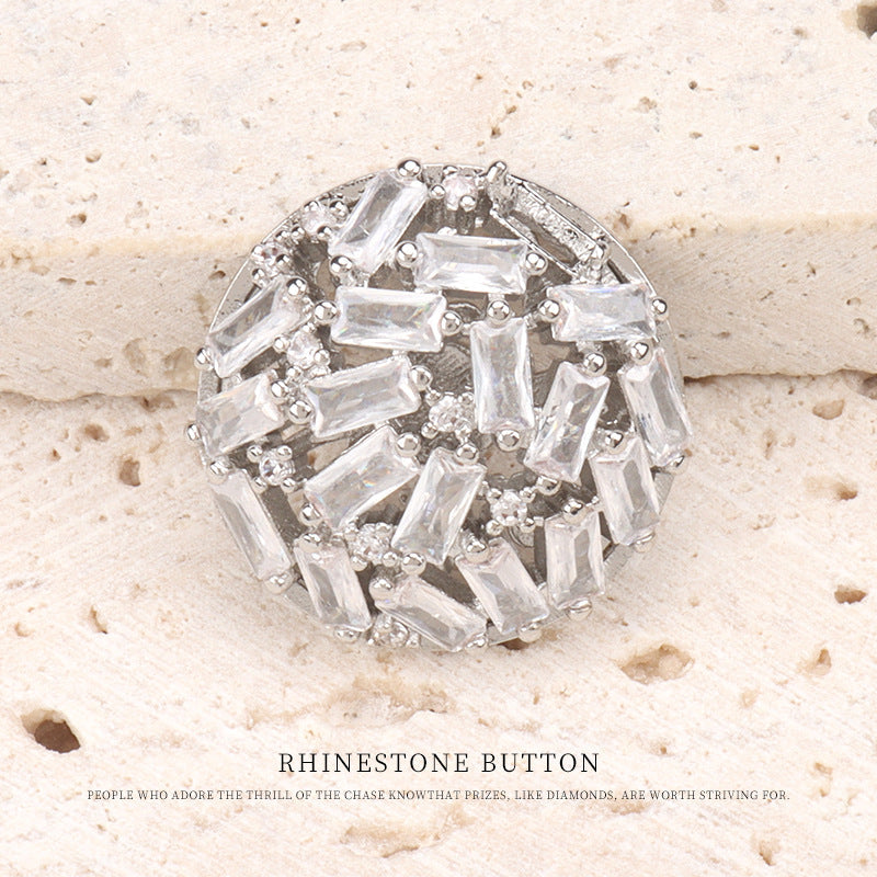 Silver rhinestone button, clear baguette stones in glossy silver setting