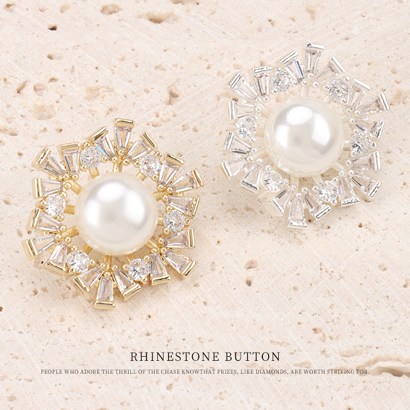 2-piece set: pearl center rhinestone coat buttons in gold and silver