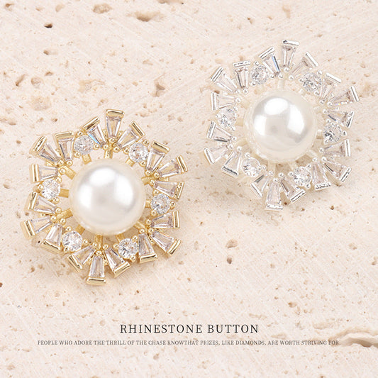 36L All-Copper Zircon and Pearl Coat Decorative Button 2PCS