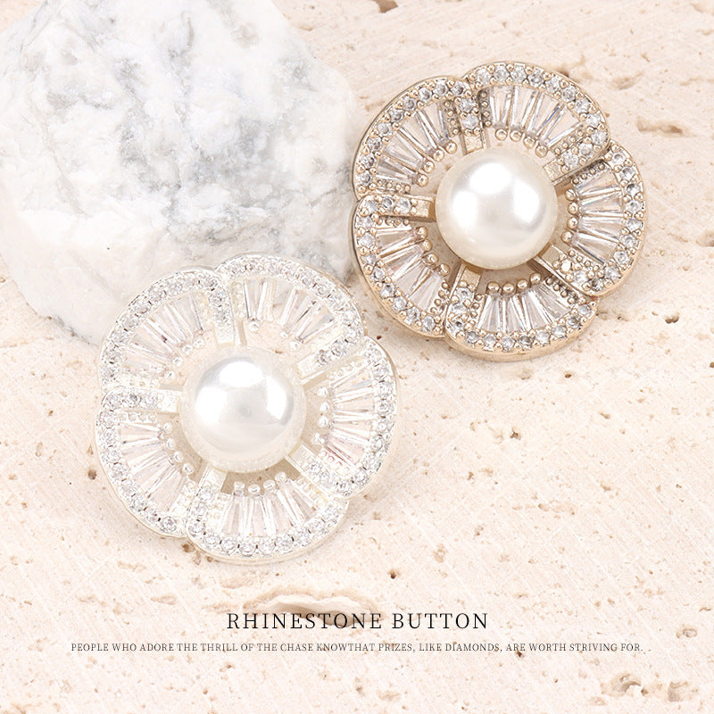 2-pack: one gold and one silver tone, each with pearl center & rhinestones