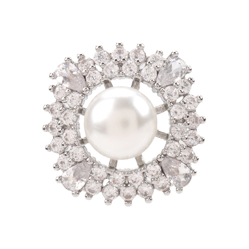 Rhinestone pearl button with silver-tone setting and clear crystal bezel