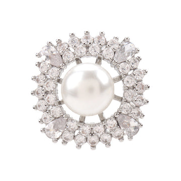 Rhinestone pearl button with silver-tone setting and clear crystal bezel