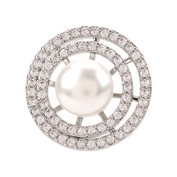 Silberner Mantelknopf mit Perle und Zirkonia-Doppelring, 2er-Set