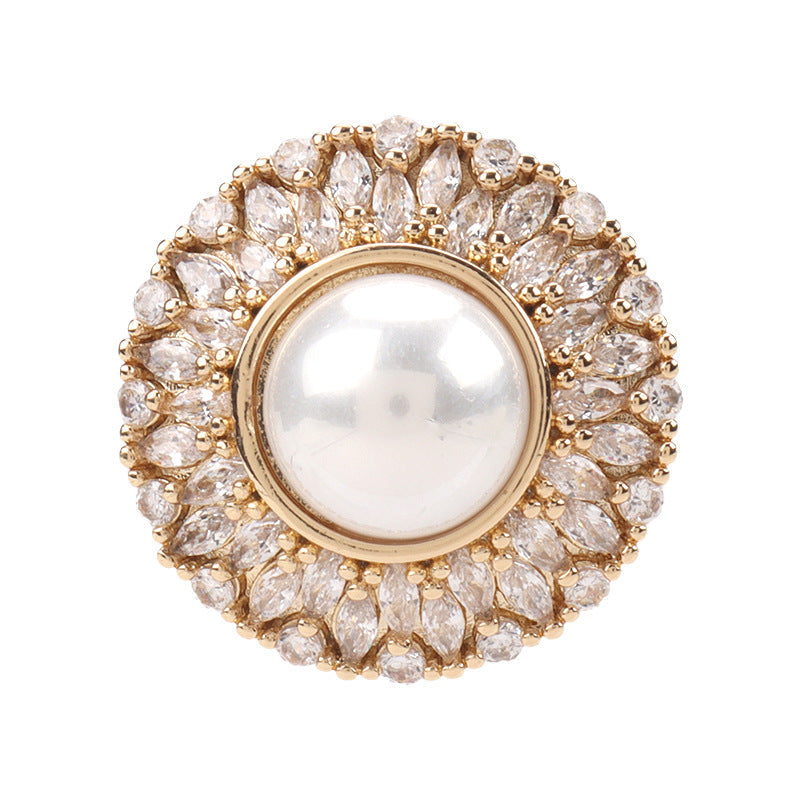 Sunflower crystal pearl button, gold tone setting with clear stone petals