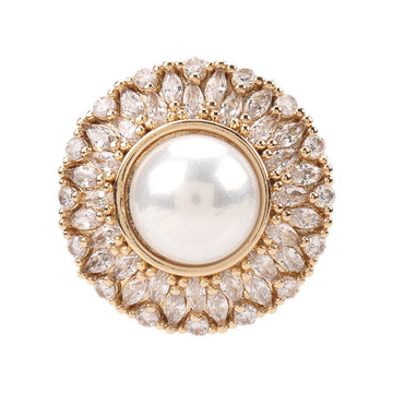 Sunflower crystal pearl button, gold tone setting with clear stone petals