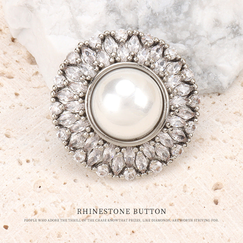 Sunflower rhinestone button, silver tone frame and clear crystal petals