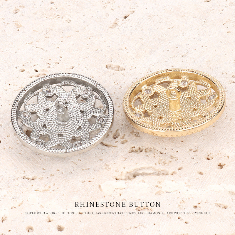 Dotted oil-pearl rhinestone buttons in silver and gold tones with pearl centers and clear stones