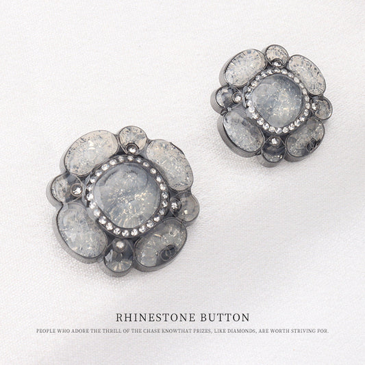 Floral Transparent Black Pink Metal Rhinestone Buttons for Women Sweater 4pcs