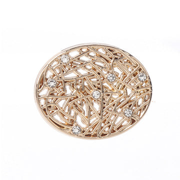 Rose-gold oval hollow metal button with rhinestones and filigree lattice