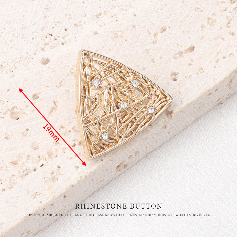 Triangle hollow metal rhinestone button, rose-gold filigree; about 19mm