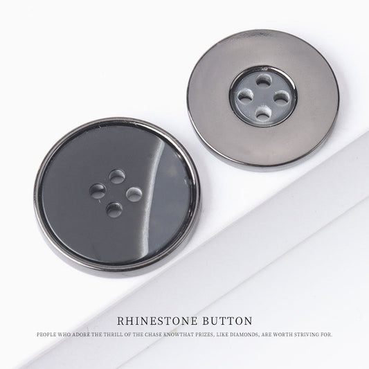 15 - 25mm Round Flat Resin Metal Four Hole Buttons for Sweaters 25 Pack Gun Black