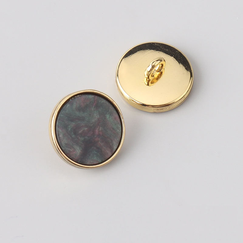 Gold-tone flat resin shank buttons, dark marbled front, 2-hole, 15–20mm