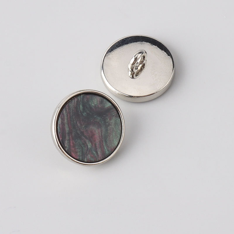 Silver-tone flat resin shank buttons, dark marbled front, 2-hole, 15–20mm