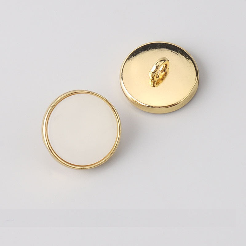 Gold-tone flat resin shank buttons, pearly white front, 2-hole, 15–20mm