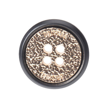 Resin metal four-hole button, black rim with gold speckled face